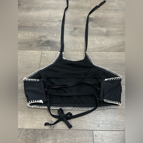 Black and White Striped Knit Halter Bikini Top - Picture 2 of 2